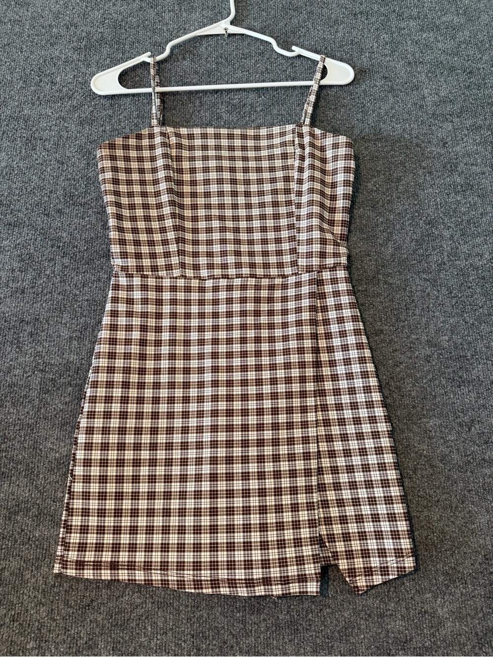 Altar'd State Brown and Cream Plaid Square-Neck Mini Romper